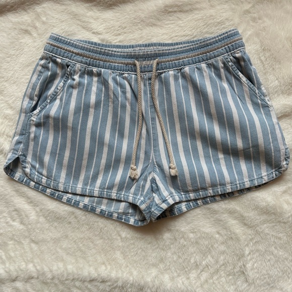 aerie Pants - Aerie Blue and White Striped Cotton Shorts